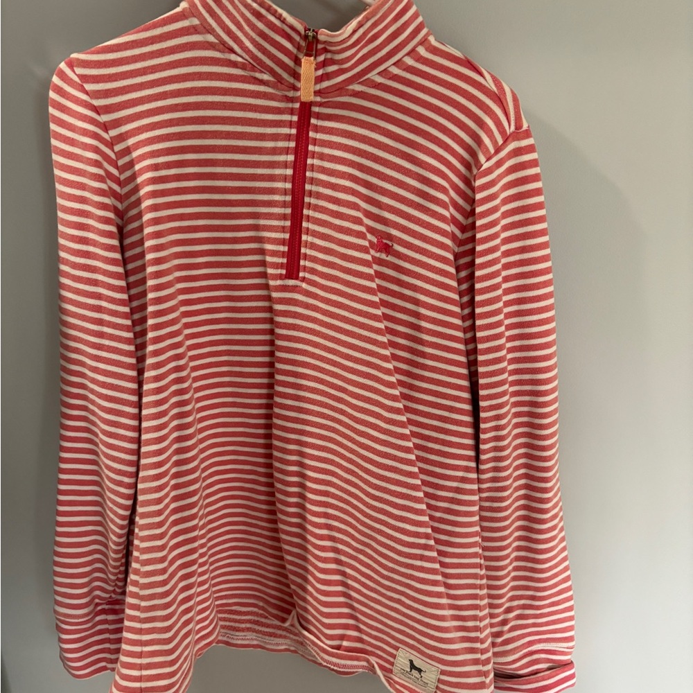 Pink and White Striped Quarter-Zip Pullover